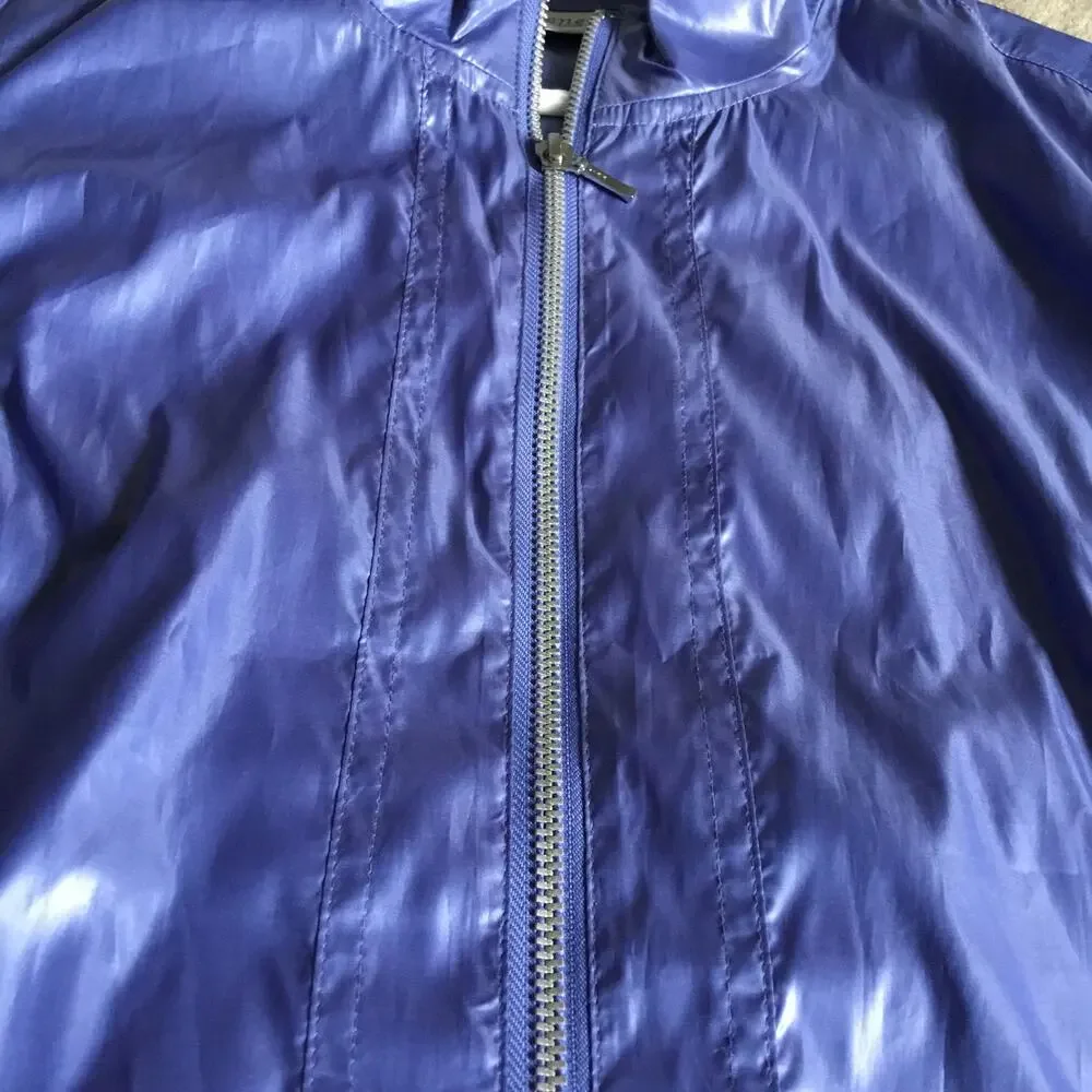 Chico's Zenergy Frosted Purple Shiny Windbreaker Zip Front Jacket Sz 3 (L)